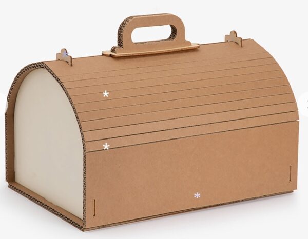 Bauletto basso in cartone kraft e legno con manico